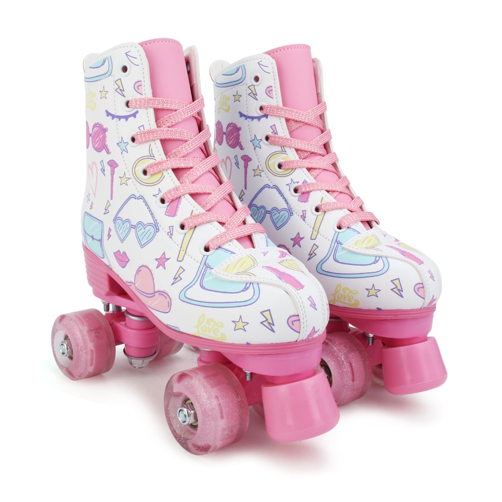 Outdoor PU leather quad roller skates for kids and girls, beginner-friendly